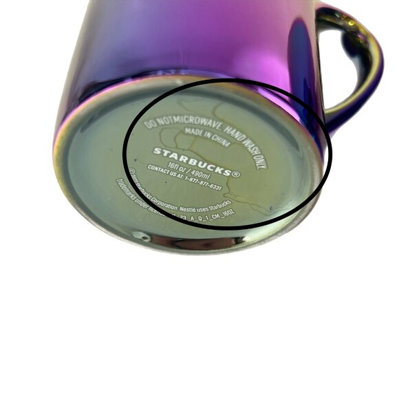 Set of 2 Starbucks 16oz Iridescent Oil Slick Ceramic Mugs LIGHT DAMAGE/SEE PHOTO - Picture 8 of 11